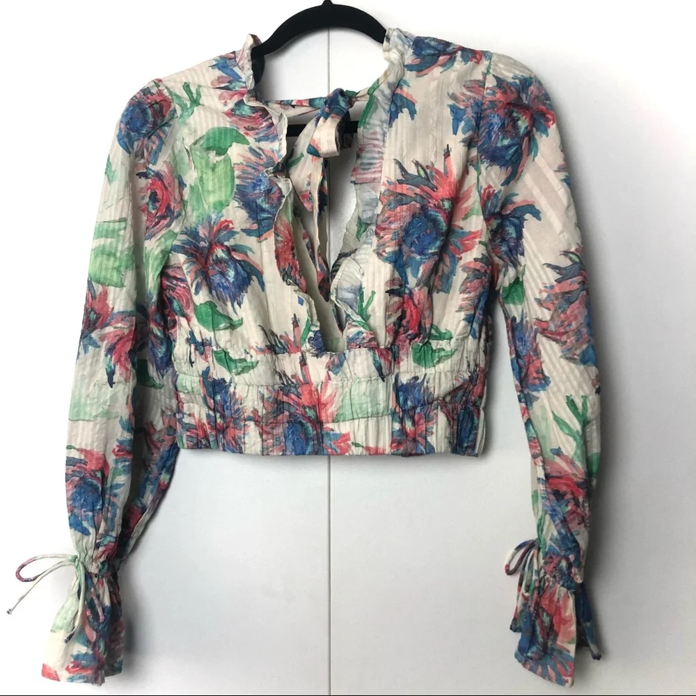 Anthropologie Long Sleeve Crop Top Deep V Neck NWT - Picture 5 of 6